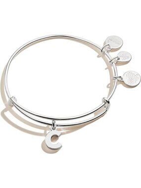 Initial C Silver Expandable Bangle Initials Letter Charm Bracelet, Shiny Finish